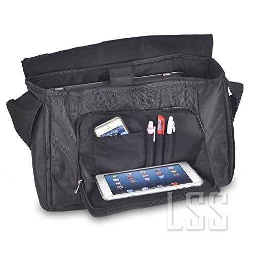 LSS 15” 15.6 inch Laptop Padded Compartment Shoulder Messenger Bag, Carrying Case for 14" 15" 15.6" & Smaller Size Notebook - color: Clock Butterfly Time, size: 15 inch