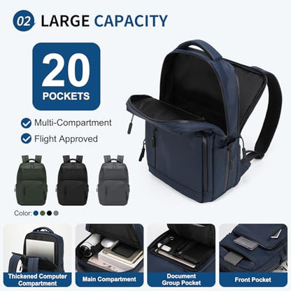 Waterproof Laptop Backpack for Men & Women, Flight Approved Anti-Theft Daypack with 15.6-inch Laptop Sleeve (Blue) - color: Blue