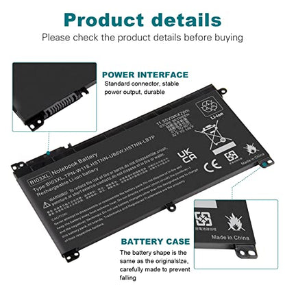 BI03XL Battery Compatible with HP Pavilion X360 M3-U 13-U M3-U001DX M3-U103DX 13-U100TU 13-U118TU Stream 14-AX 14-ax010nr 14-ax020wm 14-ax030wm TPN-W118 Laptop ON03XL HSTNN-LB7P HSTNN-UB6W 843537-541 - size: BI03XL 8.94 × 4.96 × 0.71 in