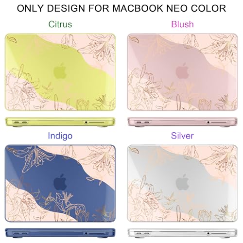 MEEgoodo 4-in-1 Printed Case for MacBook Neo 13 inch 2026 Release Model A3404, Laptop Hard Shell Cases with Keyboard Skin & Screen Protector & Webcam Covers, Gold Flowers Lilies - color: Gold Flowers Lilies