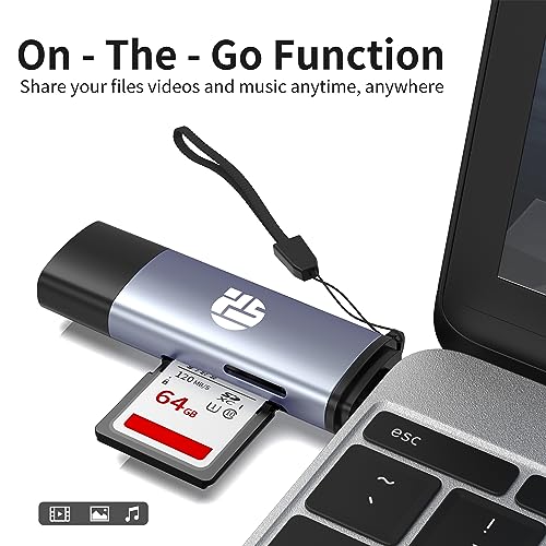 2-in-1 Memory Card Reader, USB 3.0 SD Card Adapter with Dual Slots, 2 Cards Simultaneously Read & Write, Portable SD Card Reader for iMac, iPad Pro/Air, MacBook Pro/Air, Chromebook, Android Galaxy