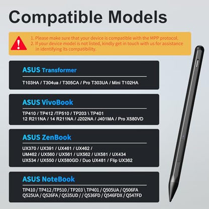 Stylus Pen for ASUS Transformer/Mini/ASUS Zenbook Flip/Pro/ASUS Vivobook Flip/Pro/Duo/ASUS Notebook, Rechargeable MPP 2.0 Tilt Active Pen with 4096 Pressure Sensitivity, Tpye-c Charge, Black - color: Black