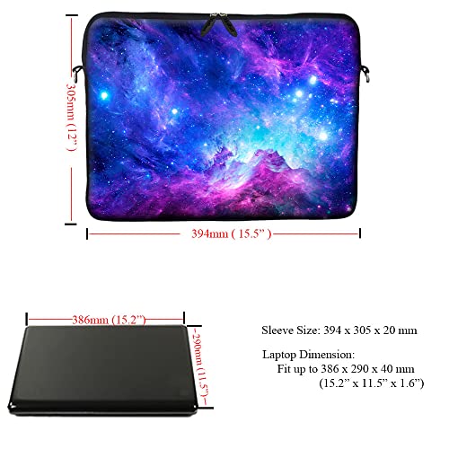 Meffort Inc 15 15.6 inch Neoprene Laptop Sleeve Bag Carrying Case with Hidden Handle and Adjustable Shoulder Strap - Galaxy - color: Galaxy