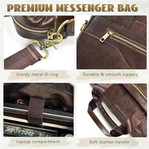 Leather Laptop Bag for Men Briefcase Fits 15.6 Inch Notebook Portable Shoulder Messenger Crossbody Bag for Travel Office - color: 17coffee