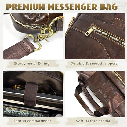 Leather Laptop Bag for Men Briefcase Fits 15.6 Inch Notebook Portable Shoulder Messenger Crossbody Bag for Travel Office - color: 17coffee