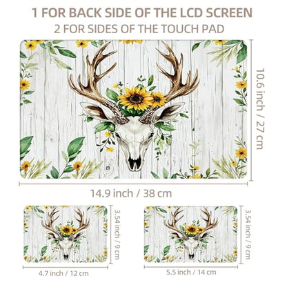 Universal Laptop Skin Sticker for 12/13/14/15.6 Inch Laptops, Reusable Vinyl Laptop Decal Cover, Waterproof Scratch Resistant Notebook Skin with 2 Wrist Pads,Sunflowers Deer - color: Sunflowers Deer