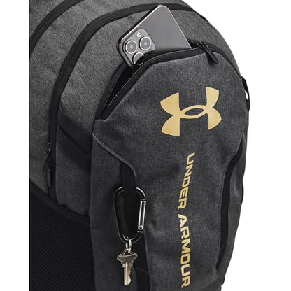 Under Armour Unisex-Adult Hustle 6.0 Backpack, (005) Black Full Heather/Black/Metallic Gold, One Size Fits Most - color: (005) Black Full Heather / Black / Metallic Gold, size: One Size