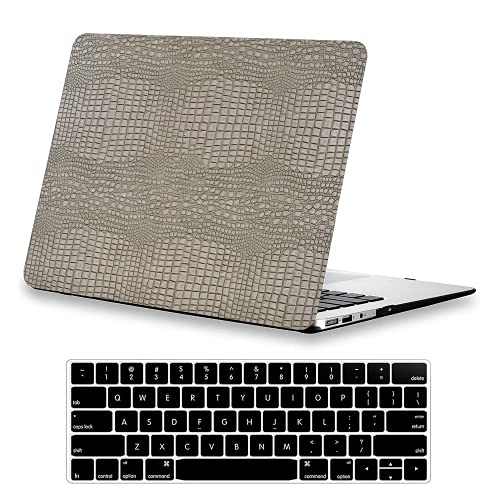 DTangLsm for MacBook Air 13 inch Case M1 2021-2018 A2337 A2179 A1932,Silver | Crocodile Print MacBook Air 13.3 Case, Alligator Skin Textured Leather Hard Case for Mac Book Air 13 Laptop + Keyboard Cover - color: A20-Crocodile Silver