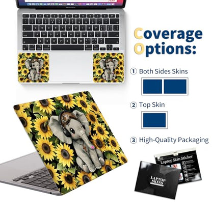 Universal Laptop Skin for 13-16 Inch Laptops,Vinyl Protective Sticker Decal,Easy DIY Trim-to-Fit for HP/Dell/MacBook,Bubble-Free & Removable,Elephant Sunflower - color: Elephant Sunflower
