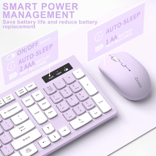 Wireless Keyboard and Mouse Combo, Full-Sized Wireless Keyboard and Adjustable DPI Mouse, 2.4GHz USB Receiver, Keyboard and Mouse for PC, Windows, Desktop, Laptop (Lilac) - color: Light Purple