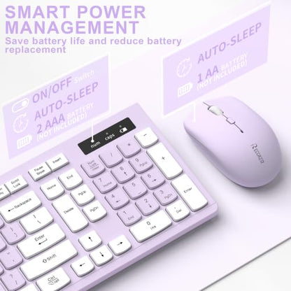 Wireless Keyboard and Mouse Combo, Full-Sized Wireless Keyboard and Adjustable DPI Mouse, 2.4GHz USB Receiver, Keyboard and Mouse for PC, Windows, Desktop, Laptop (Lilac) - color: Light Purple