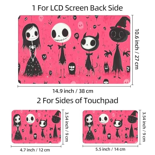 Universal Laptop Skin Sticker Decal, 12"-15.6" Aesthetic Vinyl Wrap, Pink Halloween Skeletons Waterproof Notebook Cover Art Protector for MacBook HP Dell Lenovo, Fits 13" 14" 15" 15.6" - color: Pink Halloween Skeletons
