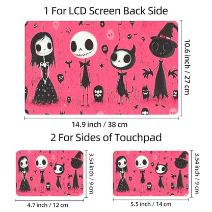 Universal Laptop Skin Sticker Decal, 12"-15.6" Aesthetic Vinyl Wrap, Pink Halloween Skeletons Waterproof Notebook Cover Art Protector for MacBook HP Dell Lenovo, Fits 13" 14" 15" 15.6" - color: Pink Halloween Skeletons