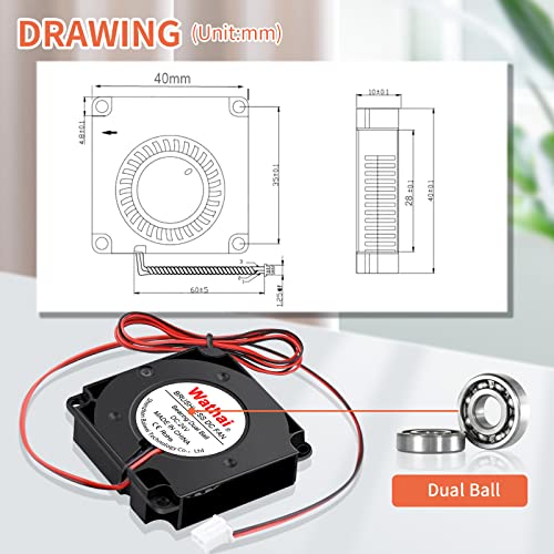 Wathai DC 4010 Blower Fan 24V Duall Ball High Speed with 1000mm/ 3.3 ft Wires 40mm x 10mm 24 Volt DC Brushless Radial Turbo Fans for Ender 3 Fan Upgrade Extruder Hot End Cooling 2 Pack - size: 40x10mm (24V Ball)