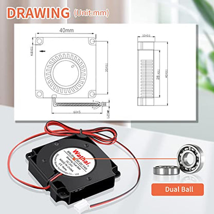 Wathai DC 4010 Blower Fan 24V Duall Ball High Speed with 1000mm/ 3.3 ft Wires 40mm x 10mm 24 Volt DC Brushless Radial Turbo Fans for Ender 3 Fan Upgrade Extruder Hot End Cooling 2 Pack - size: 40x10mm (24V Ball)