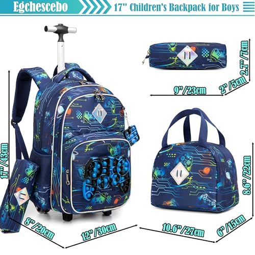 Kids Rolling Gamepad Backpack for Boys Luggage Suitcase With Wheels Trolley Wheeled POP Roller Backpacks for Elementary Travel School Bags 17" 3PCS Toy Backpack With Lunch Box Blue - color: 041123-yoxishoubing