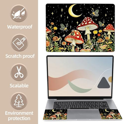 Universal Laptop Skin Sticker for 12/13/14/15.6 Inch Laptops, Reusable Vinyl Laptop Decal Cover, Waterproof Scratch Resistant Notebook Skin with 2 Wrist Pads,Moonlit Mushrooms - color: Moonlit Mushrooms