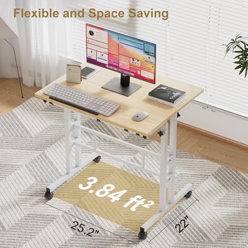 VECELO Mobile Small Standing Desk Adjustable Height, Computer Workstations with Tiltable Tabletop, Lockable Wheels, Portable Rolling Laptop Desk for Home Office, Oak - color: Oak