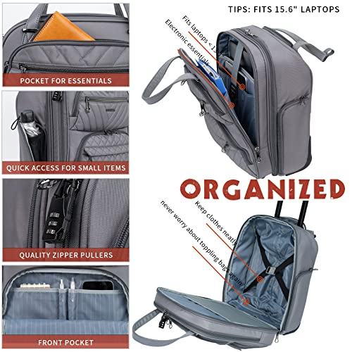 KROSER Carry On Underseat Multi-functional, 16-inch Underseater Lightweight Overnight Suitcase for Men Women, Grey - color: Dark Grey
