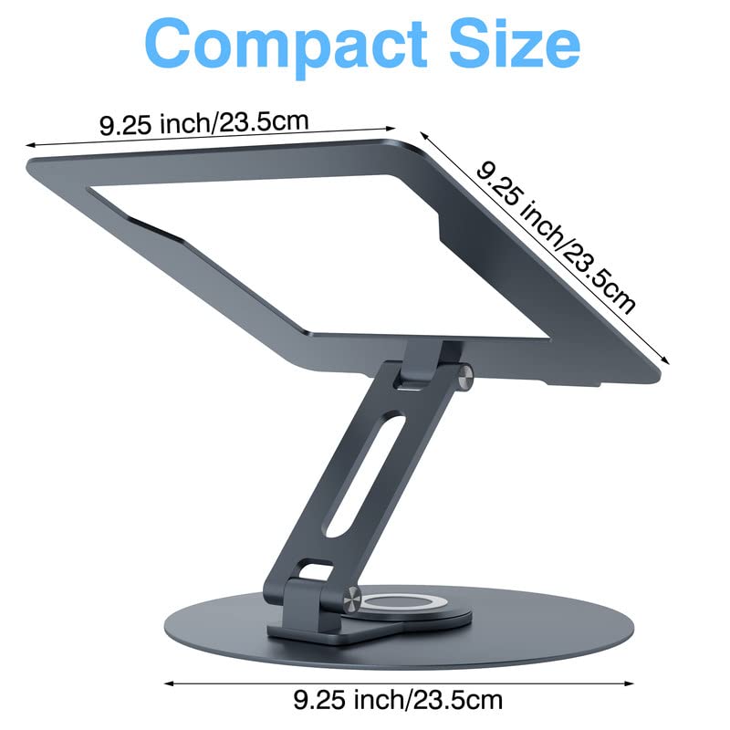 Swivel Laptop Stand for Desk, Adjustable Height Aluminum Computer Stand with 360 Rotating Base, Foldable Ergonomic Riser, Portable Laptop Holder Compatible with MacBook, All Laptops 10-17'', Grey - color: Grey