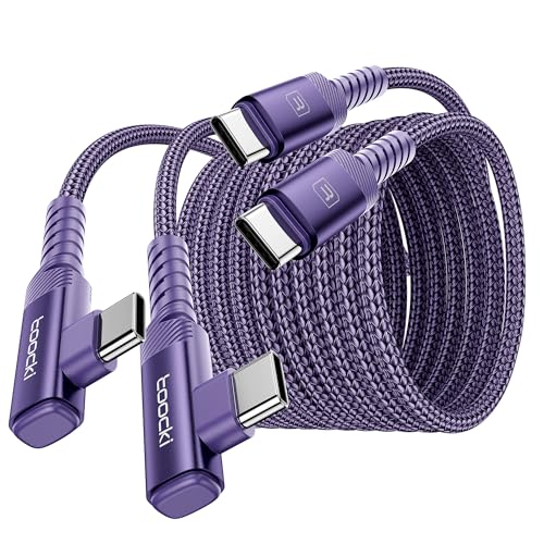 USB C to USB C Charger Cable, 60W Type C Charging Cable Cord, Right Angle Fast Charging USBC to USBC Cable for iPhone 17 16 15Pro Plus ProMax Air/Plus/MacBook Air/Samsung S25 Ultra - color: Purple, size: 10+10FT