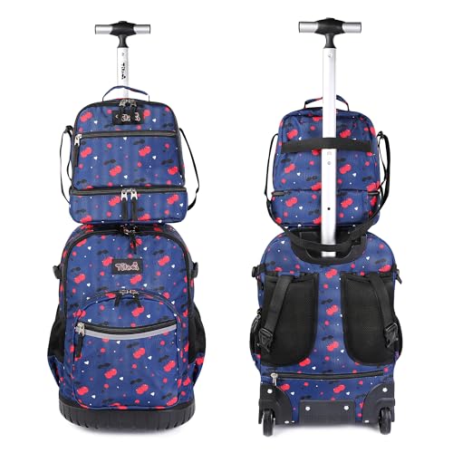 Tilami Rolling Backpack 19 inch with Lunchbox Wheeled Laptop Backpack, Cherry Blue - color: Cherry Blue