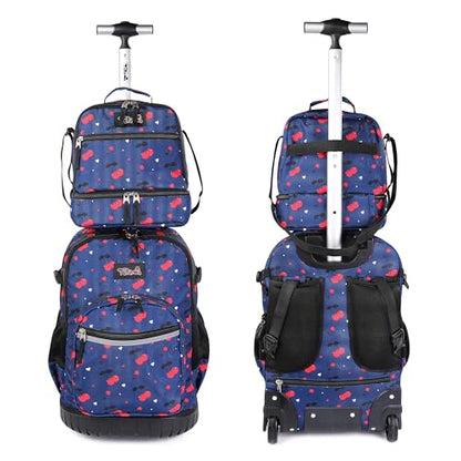 Tilami Rolling Backpack 19 inch with Lunchbox Wheeled Laptop Backpack, Cherry Blue - color: Cherry Blue