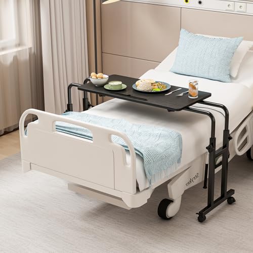 Furist Overbed Table with Wheels, Adjustable Height and Length Over Bed Desk, Hospital Heavy Duty Metal Leg Laptop Stand for Adults