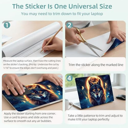 Universal Laptop Skin Decal, 3-Piece Vinyl Protector for 12 13 14 15.6" Notebook, Waterproof Anti-Scratch, Easy Trim & Bubble-Free Finish, Majestic Wolf Under the Moonlight - color: Majestic Wolf Under the Moonlight