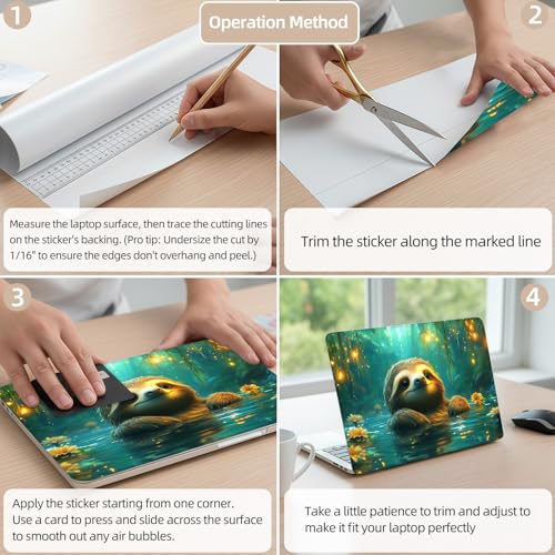 Aesthetic Laptop Skin Cover,12-15.6 Inch Universal Vinyl Sticker Decal,Waterproof Scratch-Resistant Notebook Wrap,Removable Residue-Free Protector,Sloth Forest Glow - color: Sloth Forest Glow