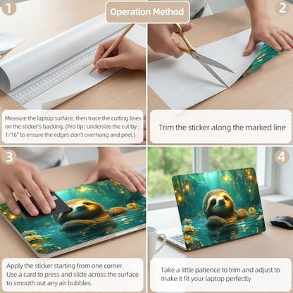 Aesthetic Laptop Skin Cover,12-15.6 Inch Universal Vinyl Sticker Decal,Waterproof Scratch-Resistant Notebook Wrap,Removable Residue-Free Protector,Sloth Forest Glow - color: Sloth Forest Glow
