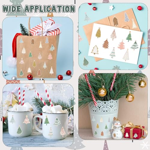 CNhoqc Boho Tree Sticker Rolls, 1000 Pcs Boho Coquette Style Pine Tree | Waterproof Vinyl Reusable Laptop Sticker Coloring Book Scrapbook Water Bottle Page Activity Pad Party Favors Junk Journal - style: Boho Christmas Tree
