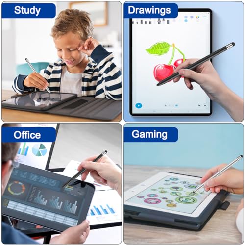 2 Pack Stylus Pens for Touch Screens, High Sensitivity Precision Capacitive Stylus Pen Compatible with iPad iPhone Samsung Tablets All Universal Touchscreen Devices with 4 Rubber Tips (Black) - color: Black