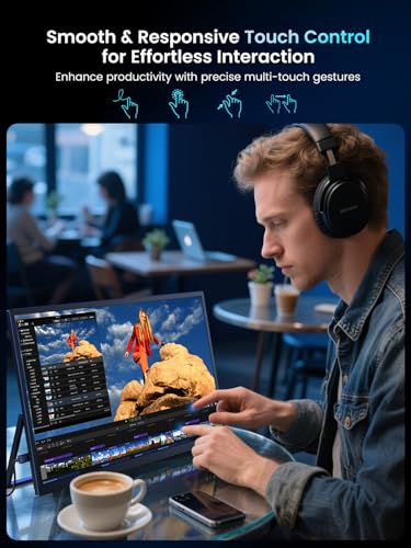 UPERFECT Portable Monitor 18.5-inch 120HZ Touchscreen 100% sRGB w/VESA & Stand 180° Adjustable Ultra-Slim & Lightweight Frameless FHD FreeSync IPS HDR Gaming Display, Travel Second Monitor for Laptop | 100% sRGB Ultra-Slim Lightweight Frameless FHD FreeSy