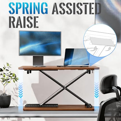 Standing Desk Converter, 25.16" × 15.75" Height Adjustable Laptop Stand for Desk, Sit Stand Monitor Stand, No Assembly Required for Home and Office Use (Natural Wood) - color: Natural Wood
