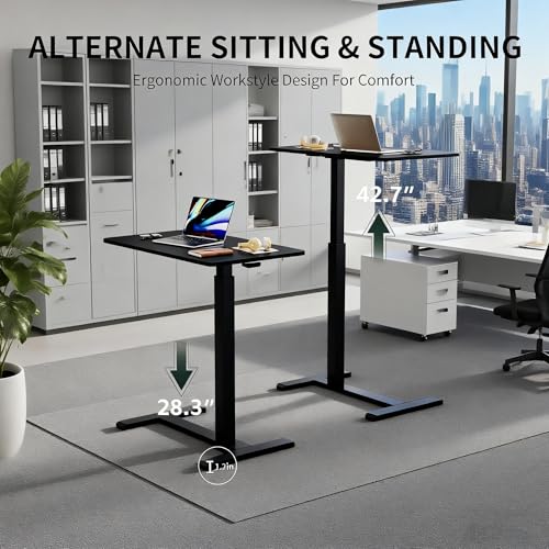 Mobile Small Standing Desk with Hidden Wheels, Pneumatic Laptop Desk, Rolling Computer Cart Movable, Portable Rolling Computer Sit Stand Side Table for Couch, Home, Office, Black - color: Black