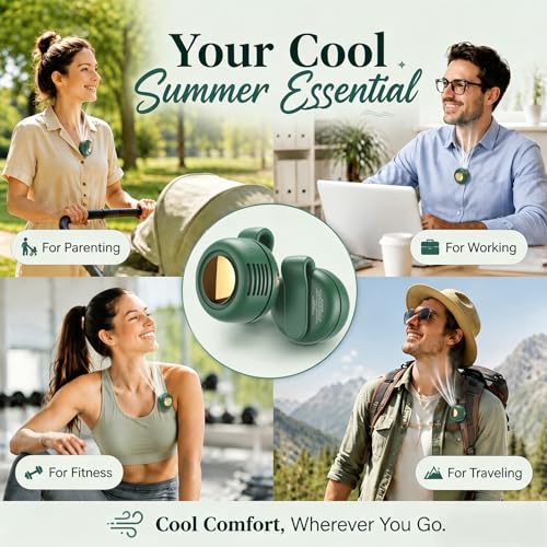 Portable Clip-On Fan, Mini Bladeless Waist Fan, 5100RPM 25dB Ultra-Quiet 3-Speed Rechargeable Small Whirlwind Fan, Hands-Free Personal Cooling for Outdoor Travel Office Camping with USB-C - color: Green