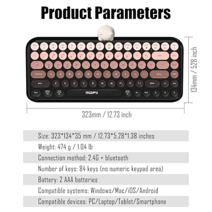 Lomiluskr Colorful Wireless Keyboard, Bluetooth/2.4G Dual Mode, Compact TKL Quiet Membrane Keyboard, Cute Gradient Retro Round Keycaps, Compatible with PC/Laptop/Tablet/Smartphone (Black) - color: Black