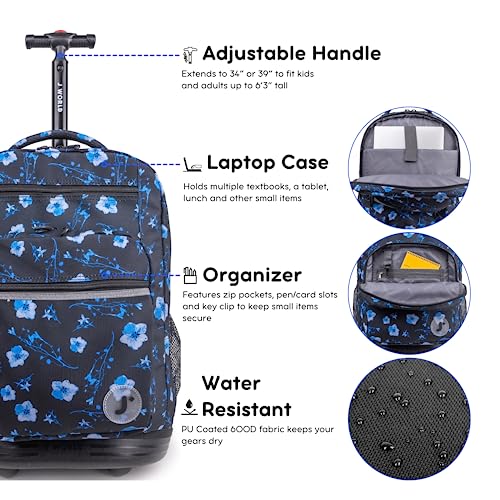 J World New York Sundance Rolling Backpack Girl Boy Roller Bookbag, Night Bloom, 20 X 13 X 9 (H X W X D), RBS-19 NIGHT BLOOM - color: Night Bloom