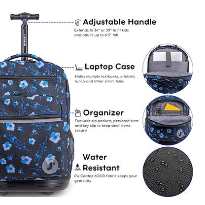 J World New York Sundance Rolling Backpack Girl Boy Roller Bookbag, Night Bloom, 20 X 13 X 9 (H X W X D), RBS-19 NIGHT BLOOM - color: Night Bloom