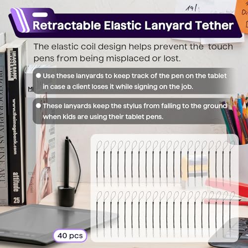 40PCS Pen Leash for Clipboard - Anti-Lose Elastic Tether, Plastic Retractable Coil Strap, Stylus Lanyard for Touchscreen, Clipboard Pen Leash & Coil Set - color: 40-PACK