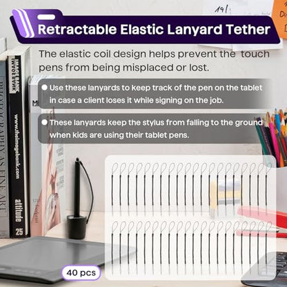 40PCS Pen Leash for Clipboard - Anti-Lose Elastic Tether, Plastic Retractable Coil Strap, Stylus Lanyard for Touchscreen, Clipboard Pen Leash & Coil Set - color: 40-PACK