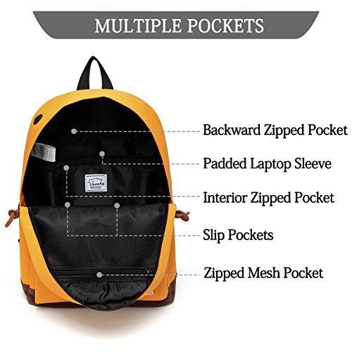 Backpack for Men Women,VASCHY Classic Water-resistant Lightweight Travel School Backpack Casual Daypack - color: Yellow