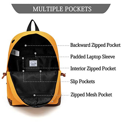 Backpack for Men Women,VASCHY Classic Water-resistant Lightweight Travel School Backpack Casual Daypack - color: Yellow