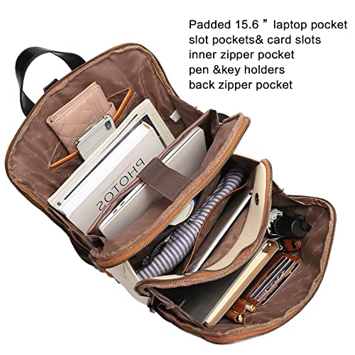 CLUCI Leather Backpack for Women, 15.6 inch Laptop Bag, Large Genuine Work Backpack Travel Back - color: 0-1 Brown With Off-white