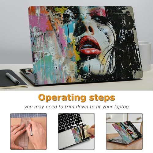 Universal Laptop Skin Sticker with 2 Wrist Pad Decals, 3-Piece Removable Vinyl Laptop Cover, Graffiti Woman Waterproof Anti-Scratch, Easy-Trim Fit for 13.3" 14" 15.6" Laptops - color: Graffiti Woman