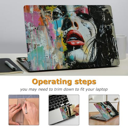 Universal Laptop Skin Sticker with 2 Wrist Pad Decals, 3-Piece Removable Vinyl Laptop Cover, Graffiti Woman Waterproof Anti-Scratch, Easy-Trim Fit for 13.3" 14" 15.6" Laptops - color: Graffiti Woman