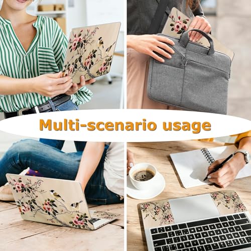 Universal Laptop Skin Sticker with 2 Wrist Pad Decals, 3-Piece Removable Vinyl Laptop Cover, Painting of Birds Flowers Waterproof Anti-Scratch, Easy-Trim Fit for 13.3" 14" 15.6" Laptops - color: Painting of Birds Flowers