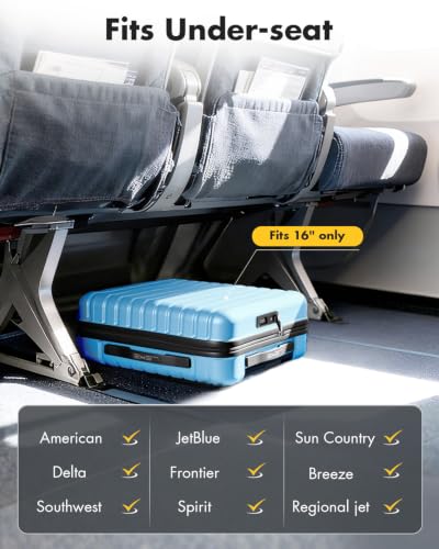 Lekesky 16 Inch Underseat Carry On Luggage Airline Approved, Lake blue | Durable ABS, Small Underseat Carry-on Luggage with TSA Lock Spinner Wheels, Personal Item Luggage Removable Wheels for Travel - color: Lake blue, size: 16 Inch