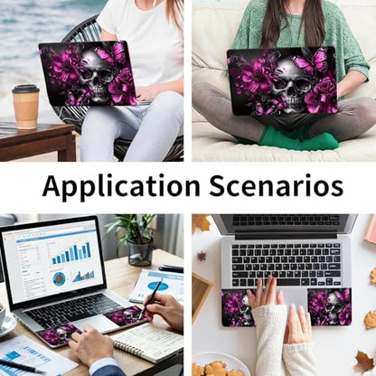 15.6 Inch Laptop Skin Sticker, Reusable Vinyl Cover Protector with 2 Wrist Pad Skins, Removable Waterproof Scratch-Resistant for 12-15.6 Inch Laptop Notebook,Skull Flowers Purple Butterflies - color: Skull Flowers Purple Butterflies
